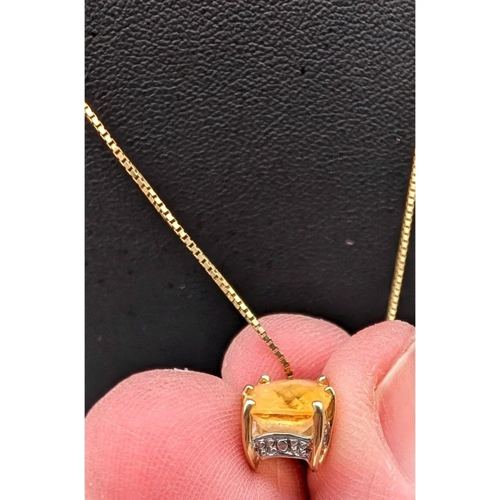 Clyde Duneier CID 14K Gold Citrine Diamond Pendant Necklace Box Chain 18 In